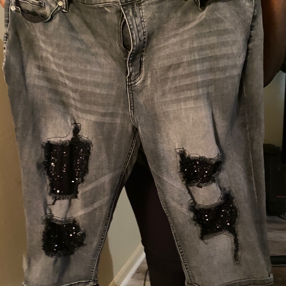 Black denim sequence capris
